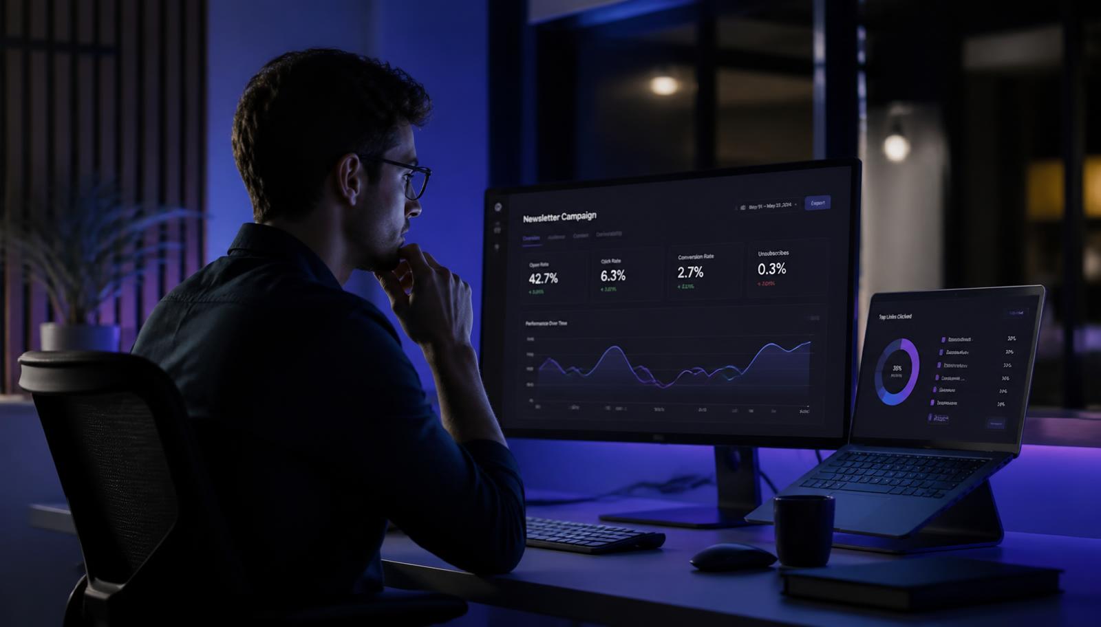 Analyse des statistiques d'une campagne newsletter par une agence web : taux d'ouverture, taux de clic, conversion, segmentation, automation, RGPD, email marketing PME Carcassonne, création site internet Aude, marketing digital Occitanie, CRM, fidélisation client, A/B testing, délivrabilité, objet d'email, tunnel de vente, Speedizycom